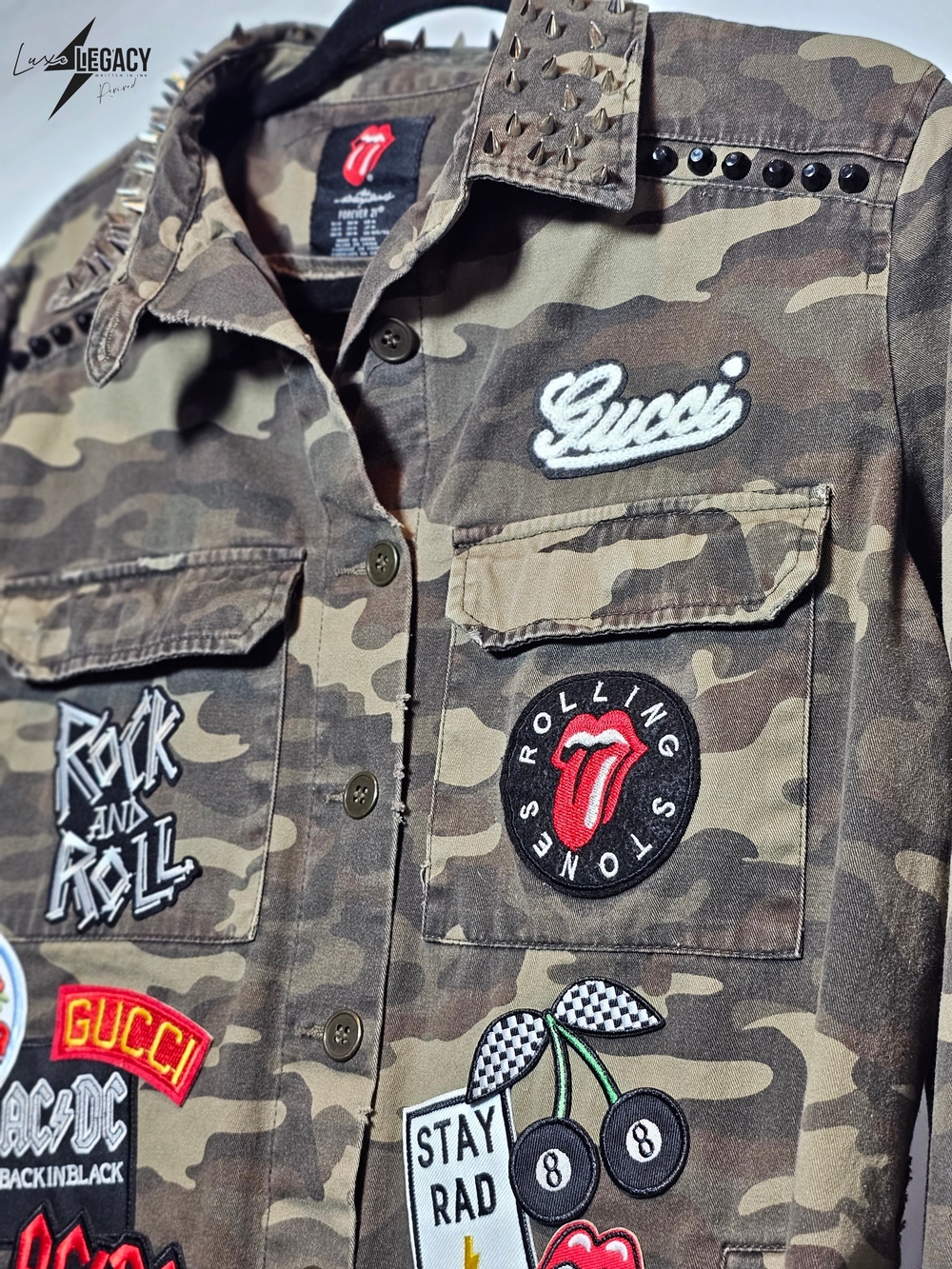 Custom Rolling Stones Camouflage Patchwork Military Jacket